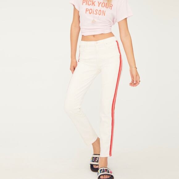 Mother The Mid Rise Dazzler Crop Track Jeans Whipping The Cream Pink Rac… - Picture 2 of 15